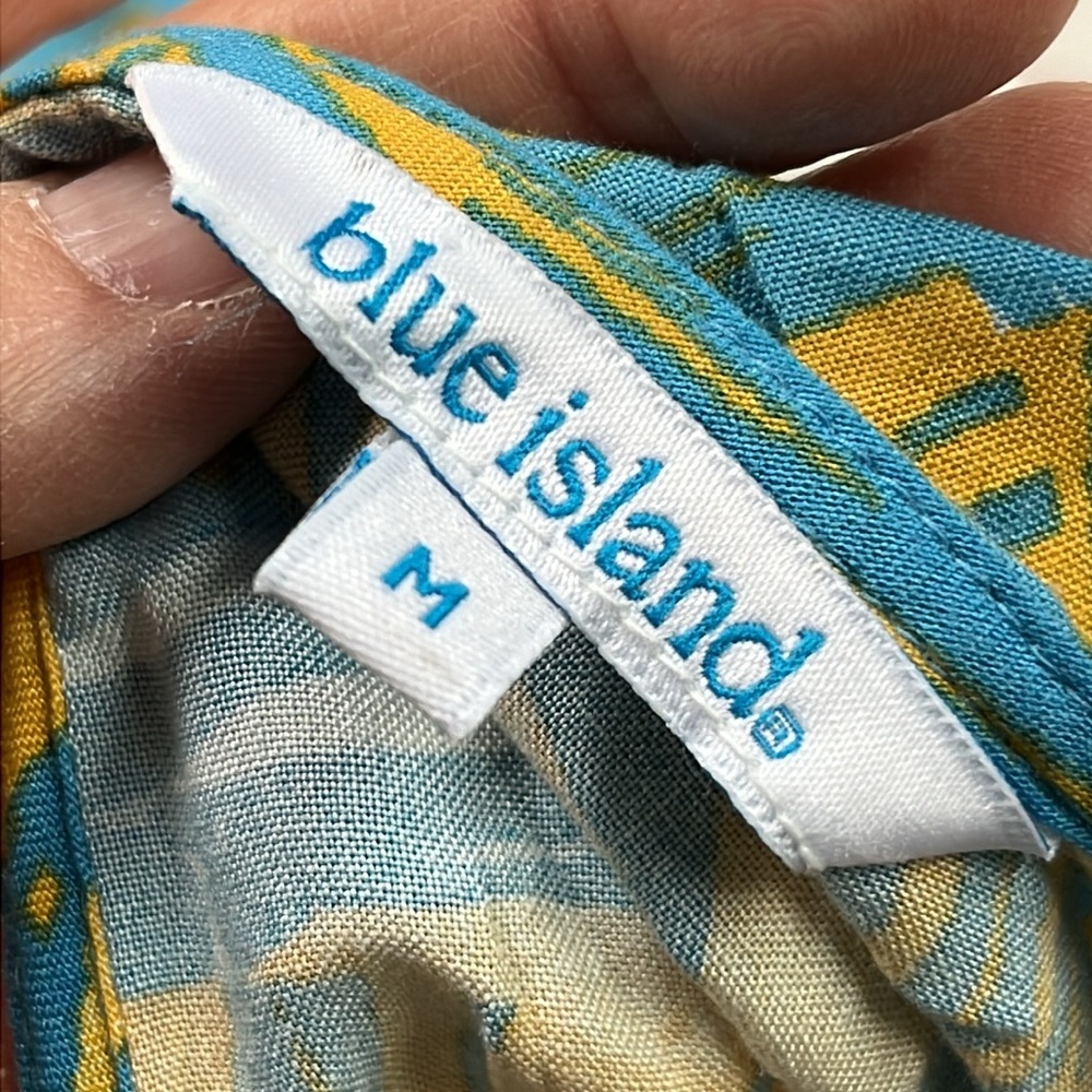 BLUE ISLAND Resort Pool Palm Print Double V Cap SLV Smock Waist Cover Up Dress M - Picture 3 of 15